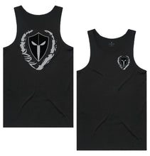 Load image into Gallery viewer, mens-black-black-grey-gym-wear-tank-top-singlet-fitness-apparel-strive-to-conquer-triumph-collection