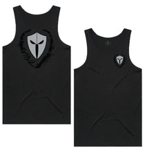 Load image into Gallery viewer, mens-black-grey-black-gym-wear-tank-top-singlet-fitness-apparel-strive-to-conquer-triumph-collection