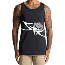 Load image into Gallery viewer, mens-black-grey-white-gym-wear-apparel-tank-top-singlet-fitness-apparel-strive-to-conquer-flex-tank-top-model-front