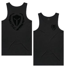 Load image into Gallery viewer, mens-black-two-tone-gym-wear-tank-top-singlet-fitness-apparel-strive-to-conquer-triumph-collection