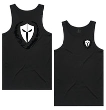 Load image into Gallery viewer, mens-black-white-black-gym-wear-tank-top-singlet-fitness-apparel-strive-to-conquer-triumph-collection