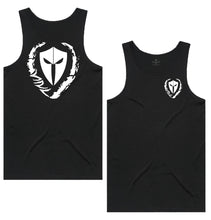 Load image into Gallery viewer, mens-black-white-gym-wear-tank-top-singlet-fitness-apparel-strive-to-conquer-triumph-collection