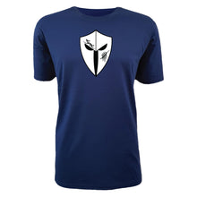 Load image into Gallery viewer, mens-blue-white-black-gym-wear-shirt-fitness-apparel-strive-to-conquer-pursue-collection