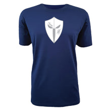 Load image into Gallery viewer, mens-blue-white-grey-gym-wear-shirt-fitness-apparel-strive-to-conquer-pursue-collection