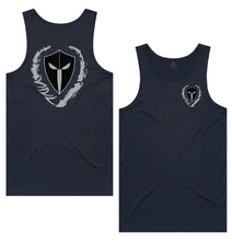 Load image into Gallery viewer, mens-navy-black-grey-two-tone-gym-wear-tank-top-singlet-bodybuilding-fitness-apparel-strive-to-conquer-triumph-collection