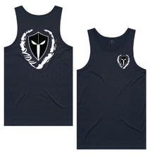 Load image into Gallery viewer, mens-navy-black-white-two-tone-gym-wear-tank-top-singlet-bodybuilding-fitness-apparel-strive-to-conquer-triumph-collection