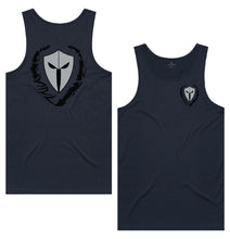 Load image into Gallery viewer, mens-navy-grey-black-two-tone-gym-wear-tank-top-singlet-bodybuilding-fitness-apparel-strive-to-conquer-triumph-collection
