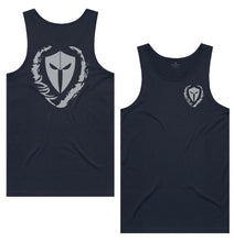 Load image into Gallery viewer, mens-navy-grey-two-tone-gym-wear-tank-top-singlet-bodybuilding-fitness-apparel-strive-to-conquer-triumph-collection