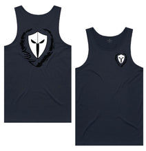 Load image into Gallery viewer, mens-navy-white-black-two-tone-gym-wear-tank-top-singlet-bodybuilding-fitness-apparel-strive-to-conquer-triumph-collection