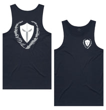 Load image into Gallery viewer, mens-navy-white-grey-two-tone-gym-wear-tank-top-singlet-bodybuilding-fitness-apparel-strive-to-conquer-triumph-collection
