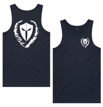 Load image into Gallery viewer, mens-navy-white-two-tone-gym-wear-tank-top-singlet-bodybuilding-fitness-apparel-strive-to-conquer-triumph-collection