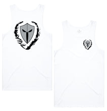 Load image into Gallery viewer, mens-white-grey-black-gym-wear-tank-top-singlet-fitness-apparel-strive-to-conquer-triumph-collection