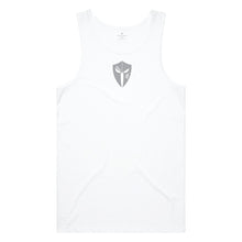 Load image into Gallery viewer, mens-white-grey-white-gym-wear-tank-top-singlet-fitness-apparel-strive-to-conquer-pursue-collection