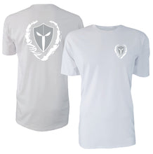 Load image into Gallery viewer, mens-white-grey-white-shirt-gym-wear-apparel-lifestyle-wear-clothing-strive-to-conquer-shirts