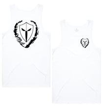 Load image into Gallery viewer, mens-white-white-black-gym-wear-tank-top-singlet-fitness-apparel-strive-to-conquer-triumph-collection