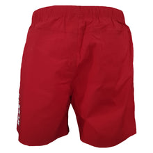 Load image into Gallery viewer, strive to conquer mens short red gym training board shorts spartan helmet back