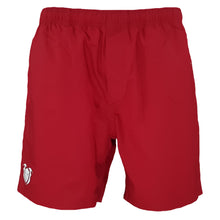 Load image into Gallery viewer, strive to conquer mens short red gym training board shorts spartan helmet front
