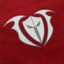 Load image into Gallery viewer, strive to conquer mens short red gym training board shorts spartan helmet logo