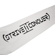 Load image into Gallery viewer, strive to conquer mens white black prevail long sleeve shirt gym apparel lifestyle wear clothing spartan helmet sleeve